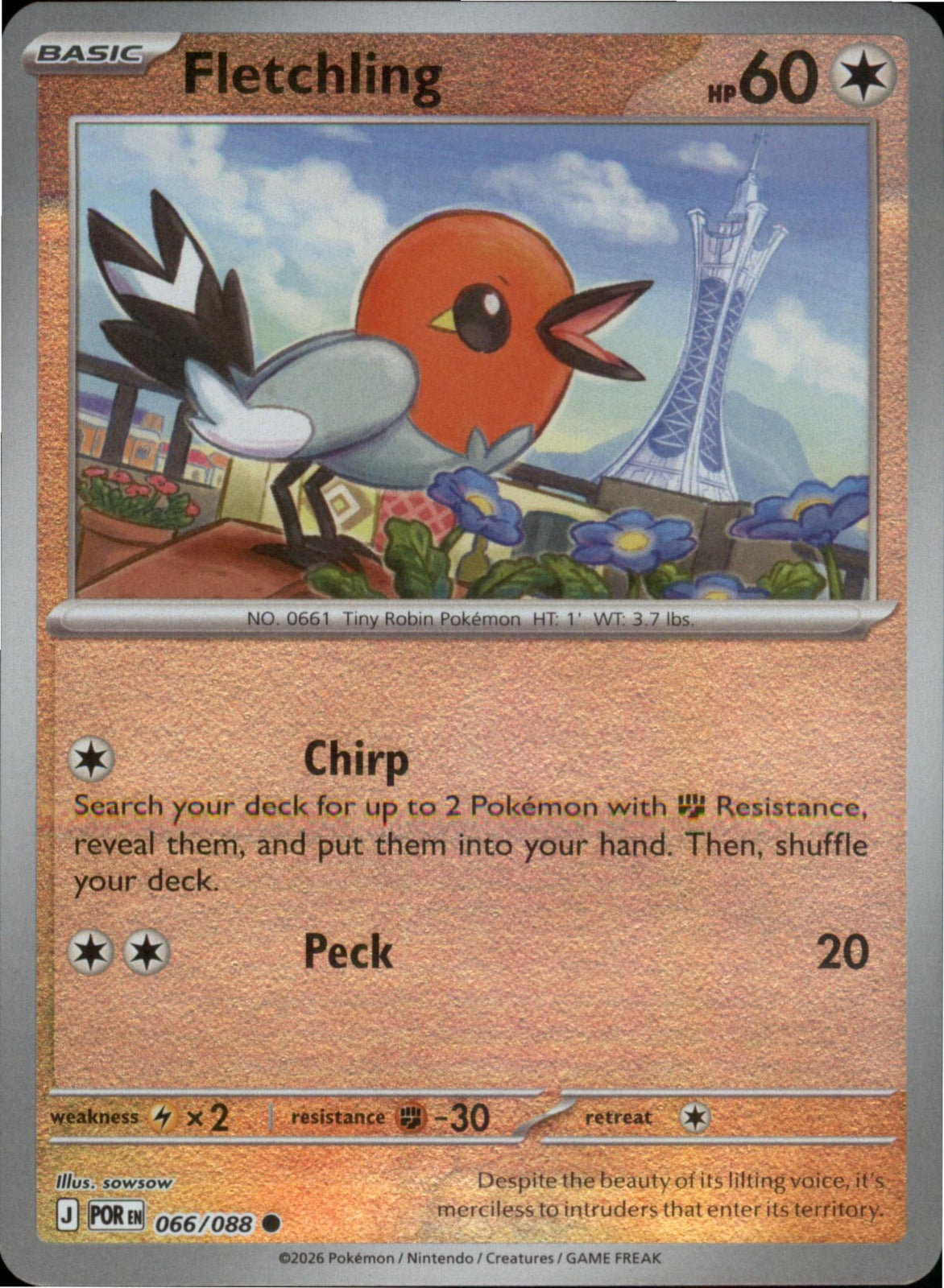 Pokemon Fletchling Common ME03: Perfect Order 066/088 NM Reverse Holo