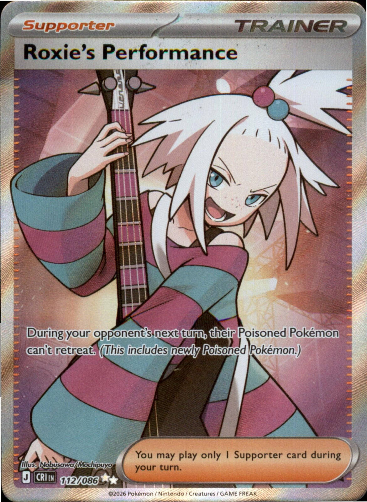 Pokemon Roxie's Performance Ultra Rare ME04: Chaos Rising 112/086 NM Holo