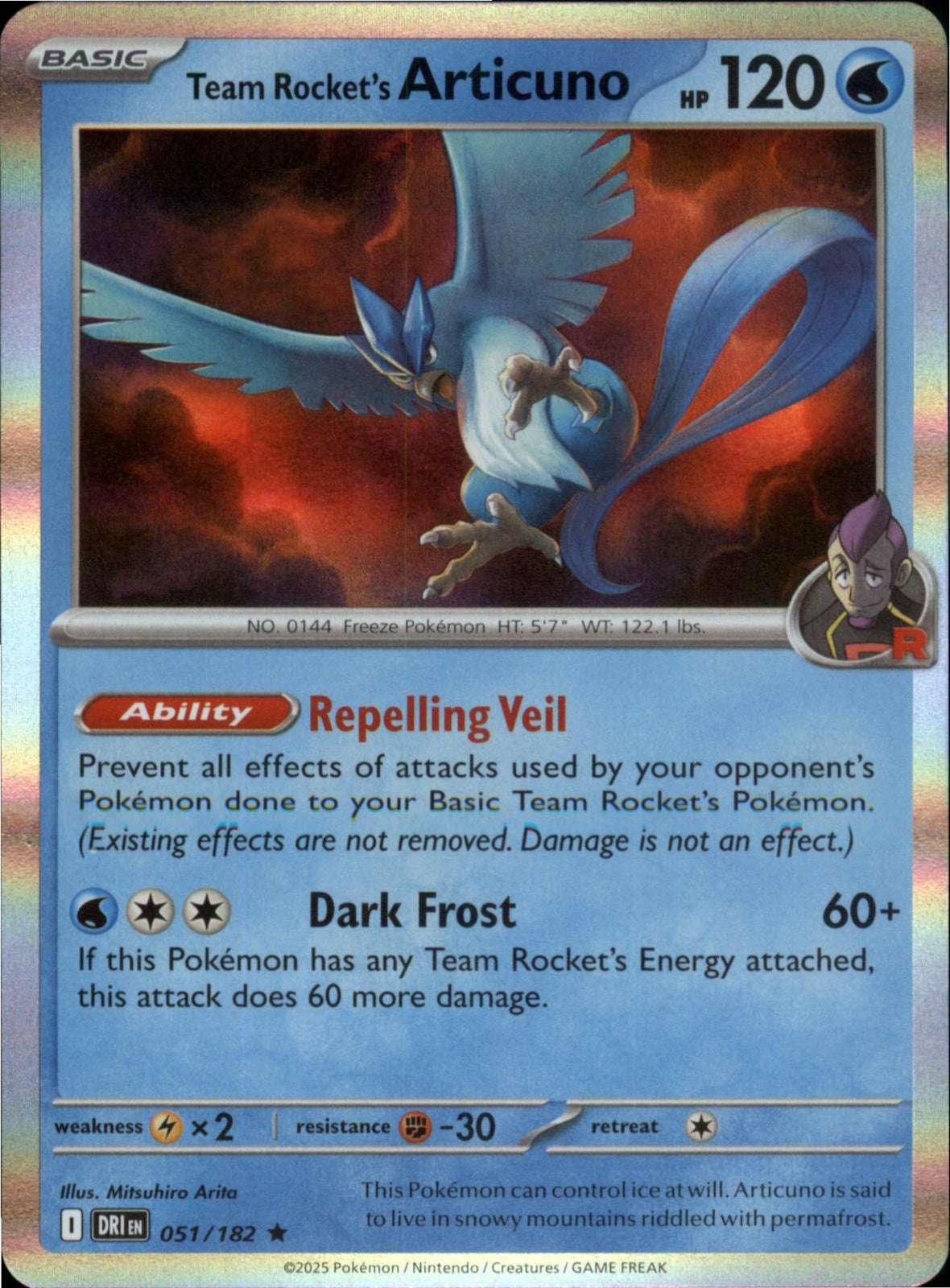 Pokemon Team Rocket's Articuno Rare SV10: Destined Rivals 051/182 NM Holo