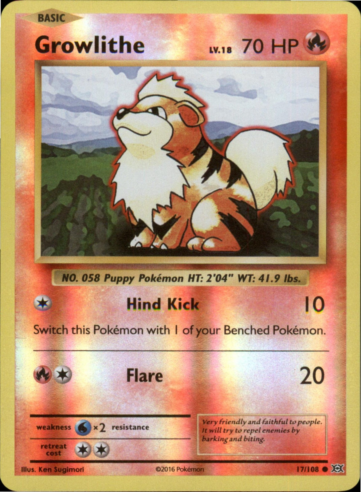 Pokemon Growlithe Common XY - Evolutions 17/108 NM Reverse Holo