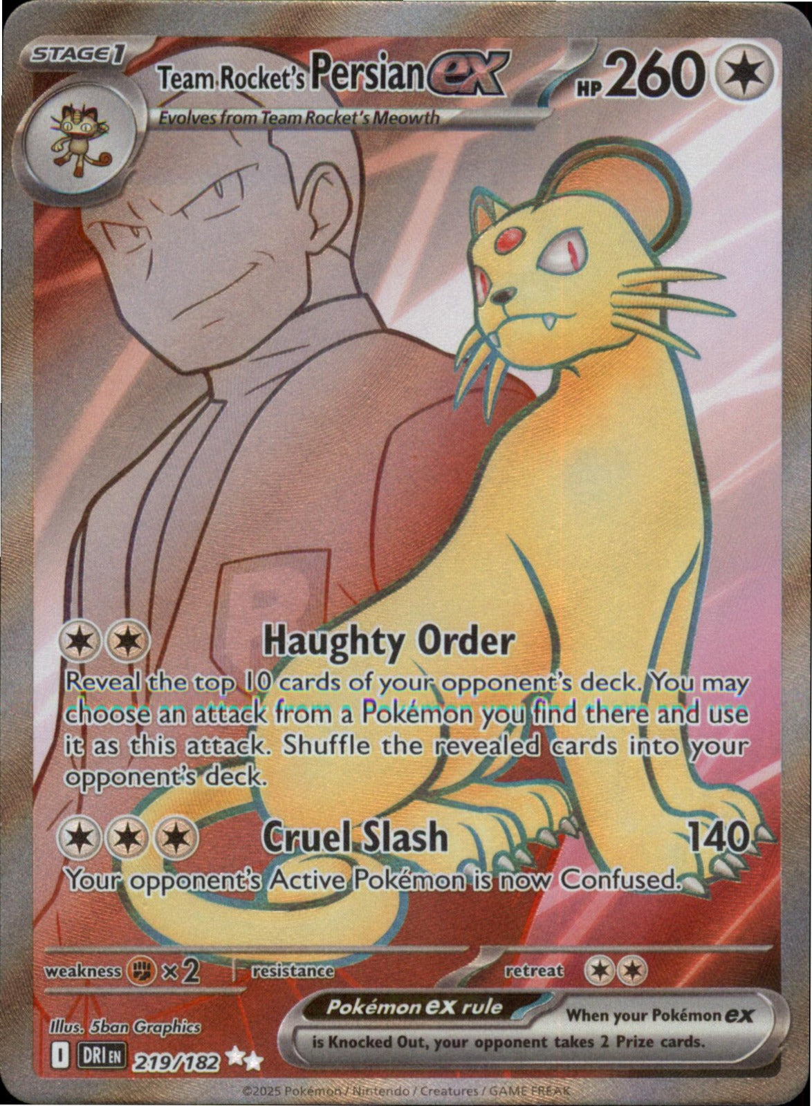 Pokemon Team Rocket's Persian ex Ultra Rare Destined Rivals 219/182 NM Holo