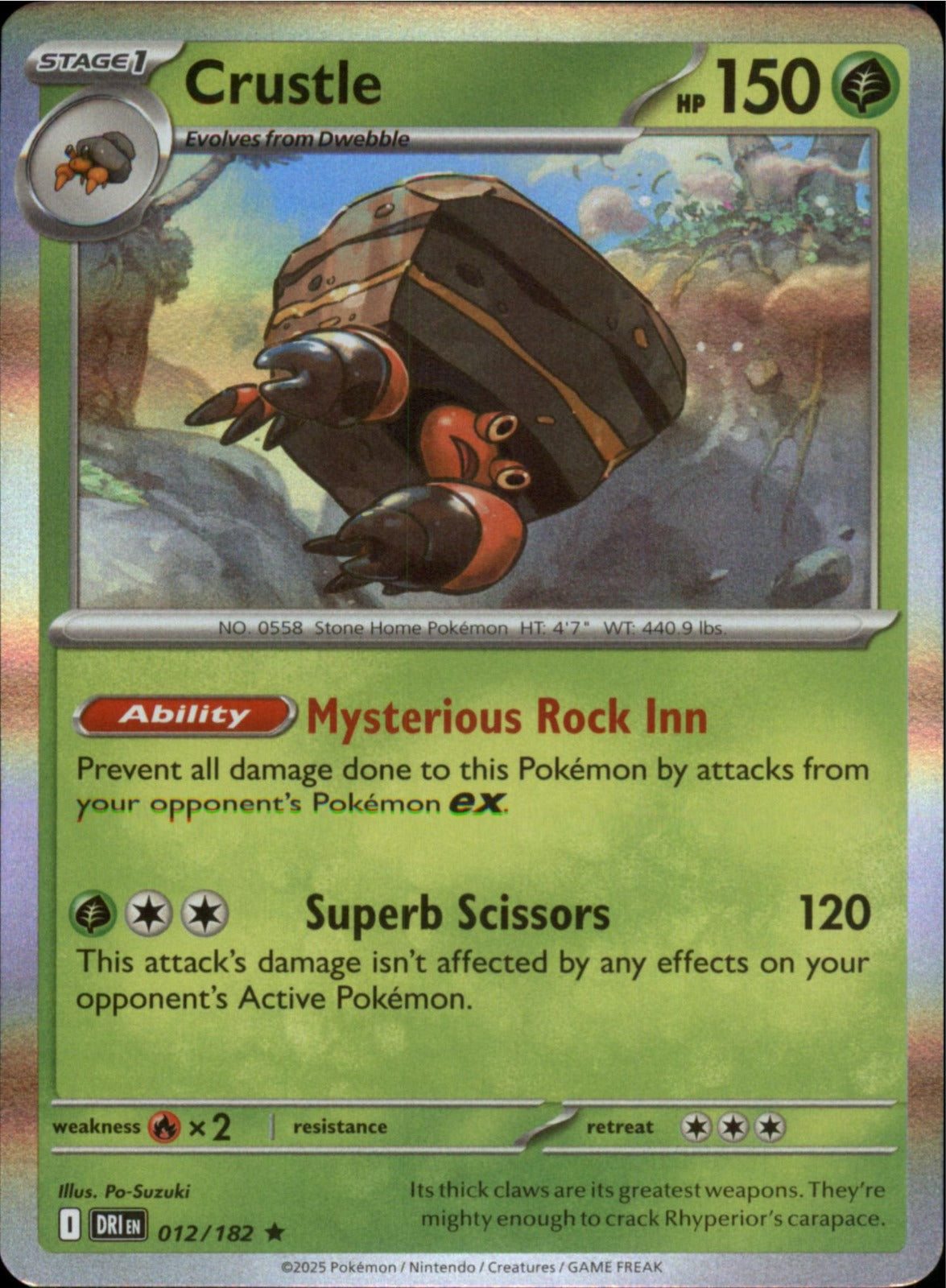 Pokemon Crustle Rare SV10: Destined Rivals 012/182 NM Holo