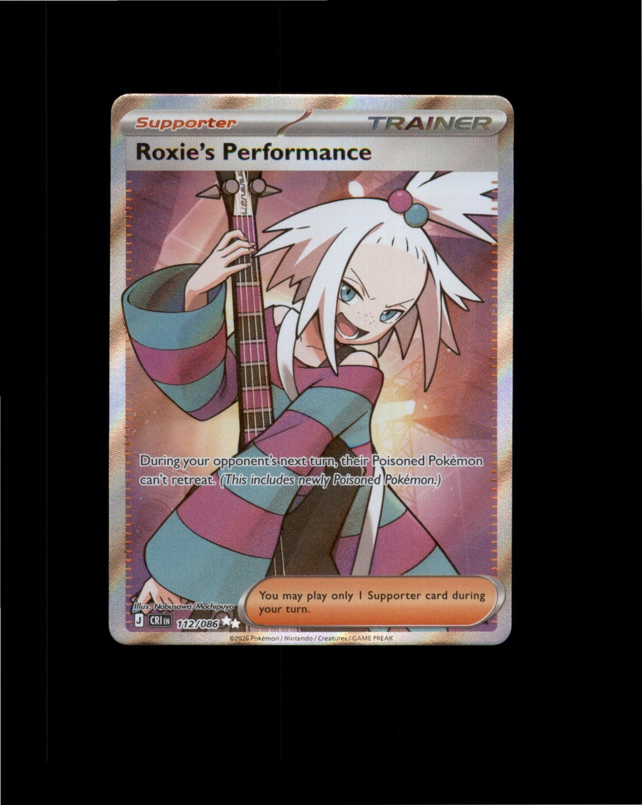Pokemon Roxie's Performance Ultra Rare ME04: Chaos Rising 112/086 NM