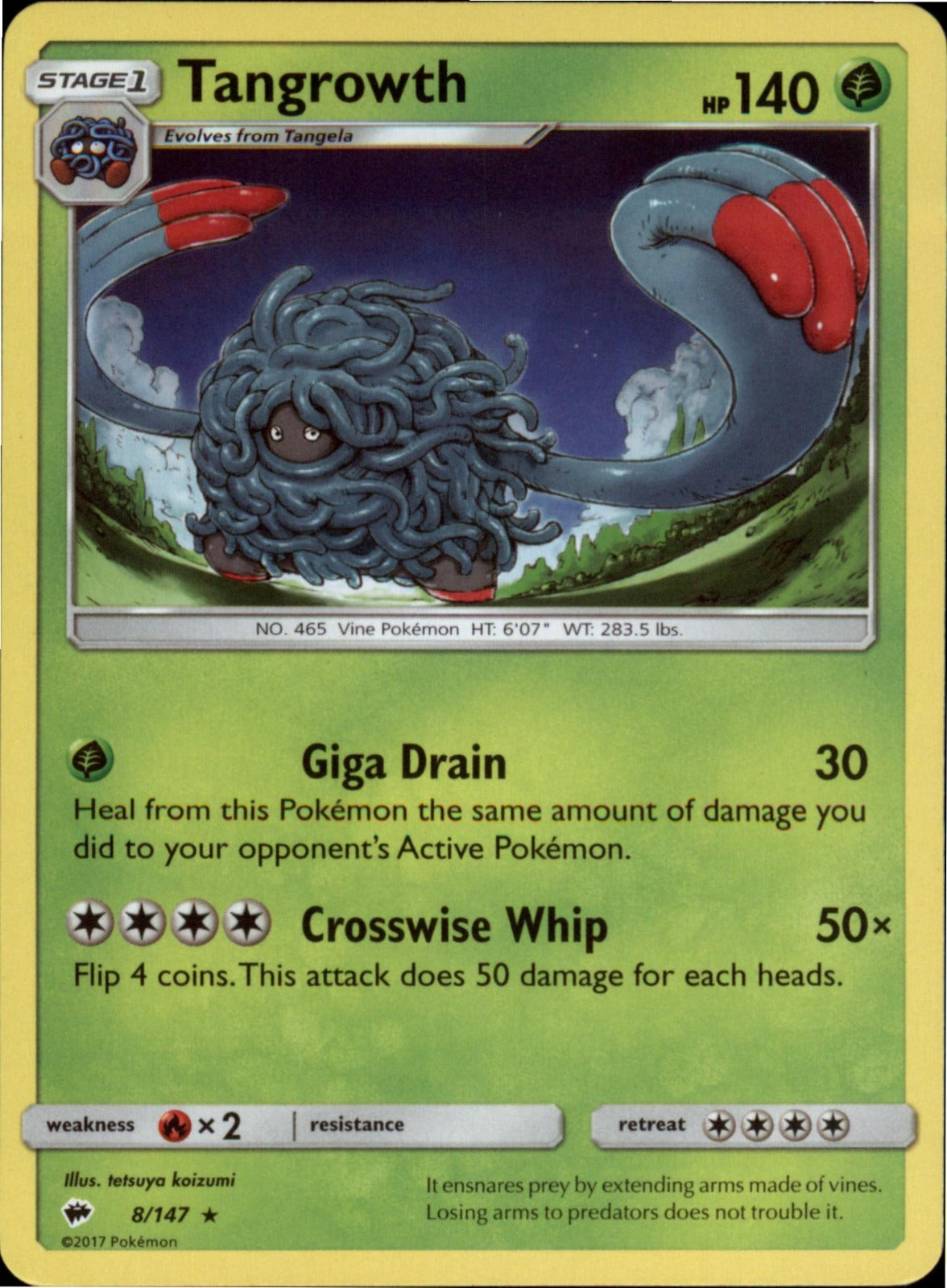 Pokemon Tangrowth Rare SM - Burning Shadows 8/147 NM