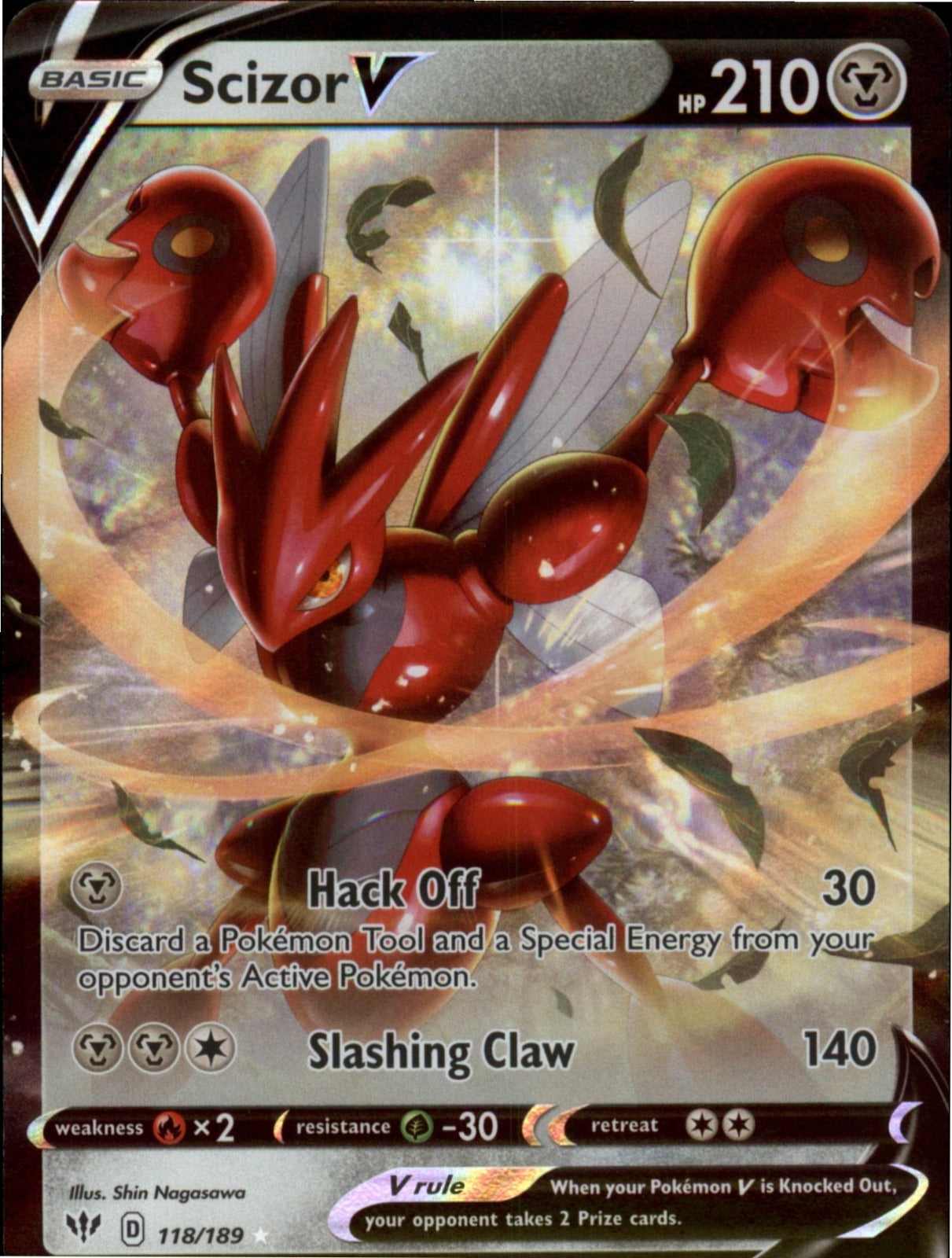 Pokemon Scizor V Ultra Rare SWSH03: Darkness Ablaze 118/189 NM Holo