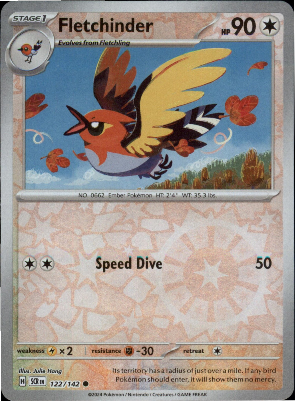 Pokemon Fletchinder Common SV07: Stellar Crown 122/142 NM Reverse Holo