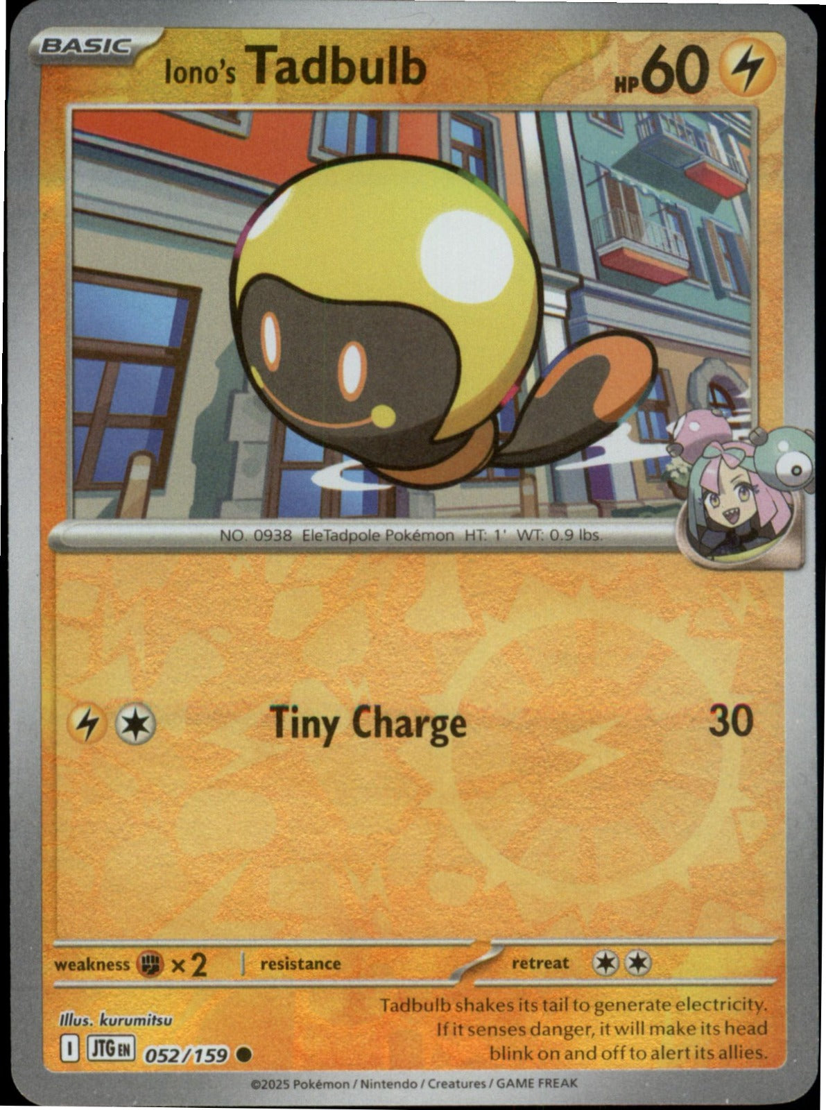 Pokemon Iono's Tadbulb Common SV09: Journey Together 052/159 NM Reverse Holo