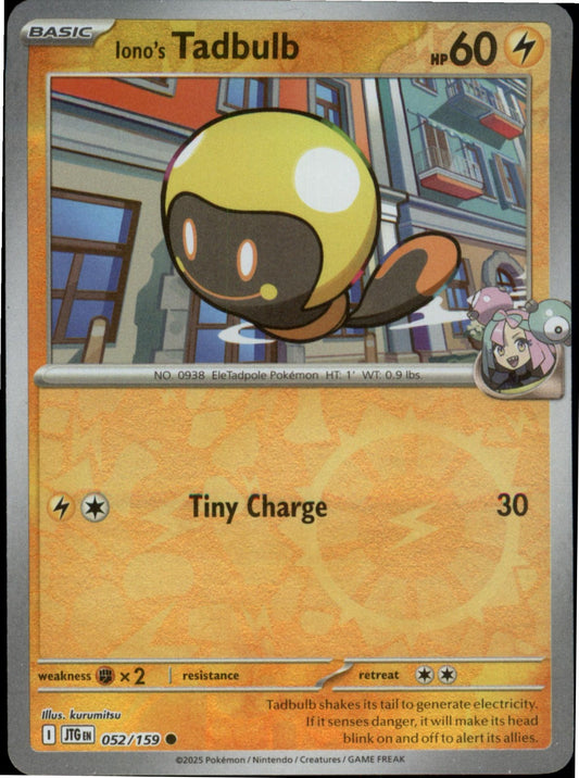 Pokemon Iono's Tadbulb Common SV09: Journey Together 052/159 NM Reverse Holo