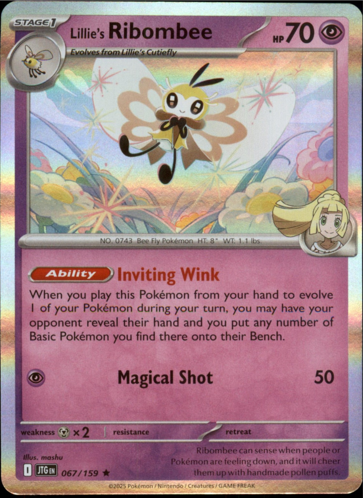 Pokemon Lillie's Ribombee Rare SV09: Journey Together 067/159 NM Holo