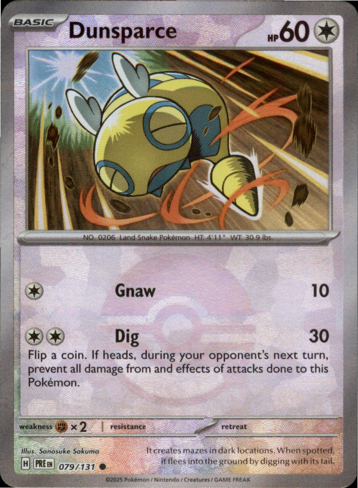Pokemon Dunsparce (Poke Ball) Common SV: Prismatic Evolutions 079/131 NM Holo