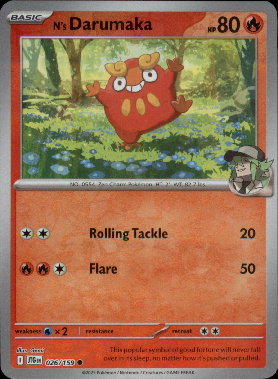 Pokemon N's Darumaka Common SV09: Journey Together 026/159 NM Reverse Holo