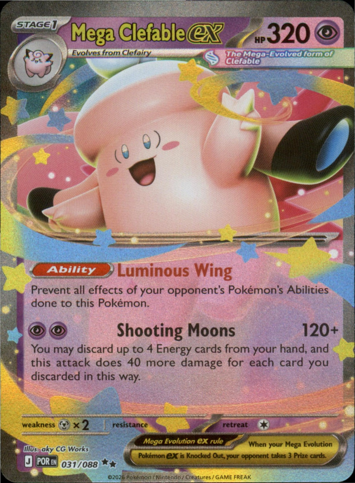 Pokemon Mega Clefable ex Double Rare ME03: Perfect Order 031/088 NM Holo