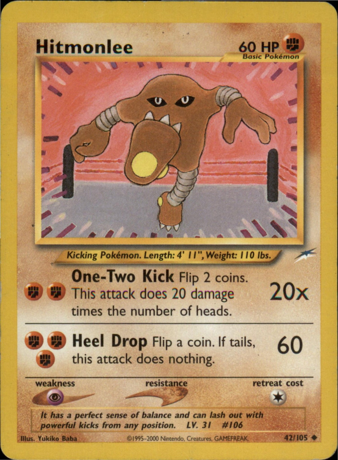 Pokemon Hitmonlee Uncommon Neo Destiny 042/105 HP