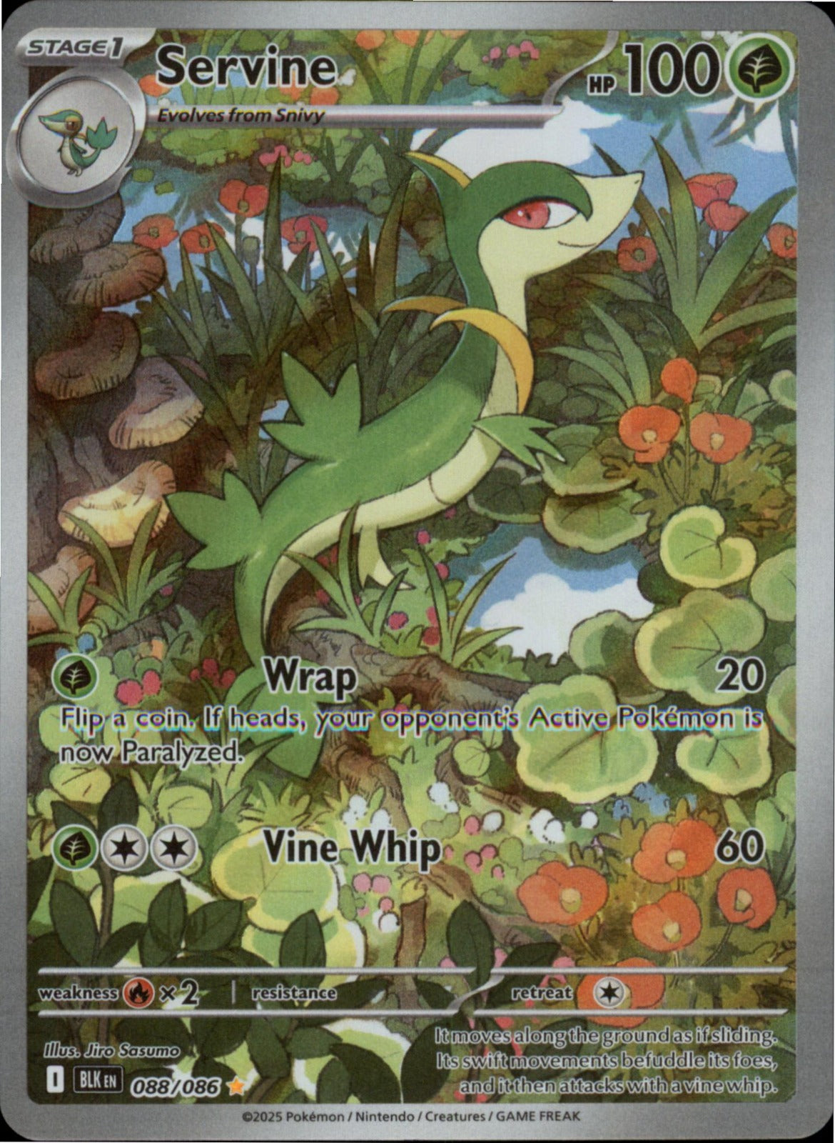 Pokemon Servine Illustration Rare SV: Black Bolt 088/086 NM Holo