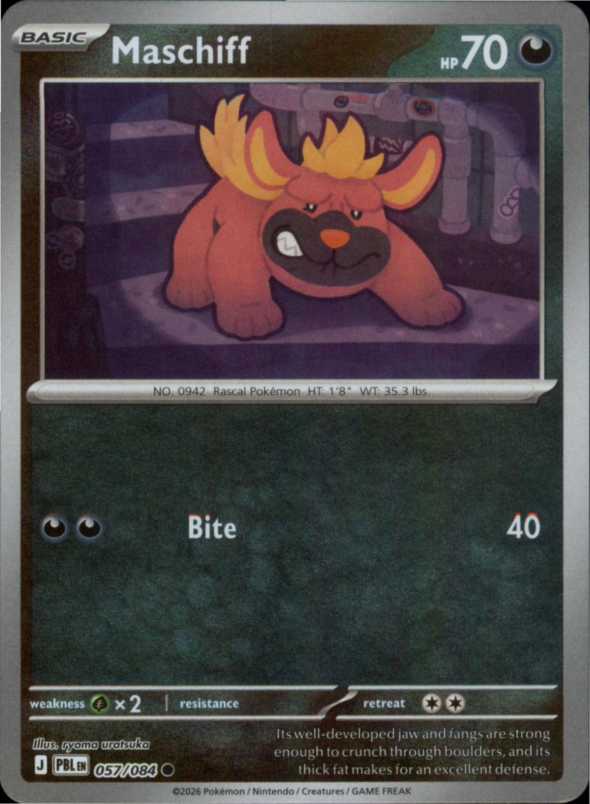 Pokemon Maschiff Common ME05: Pitch Black 057/084 NM Reverse Holo