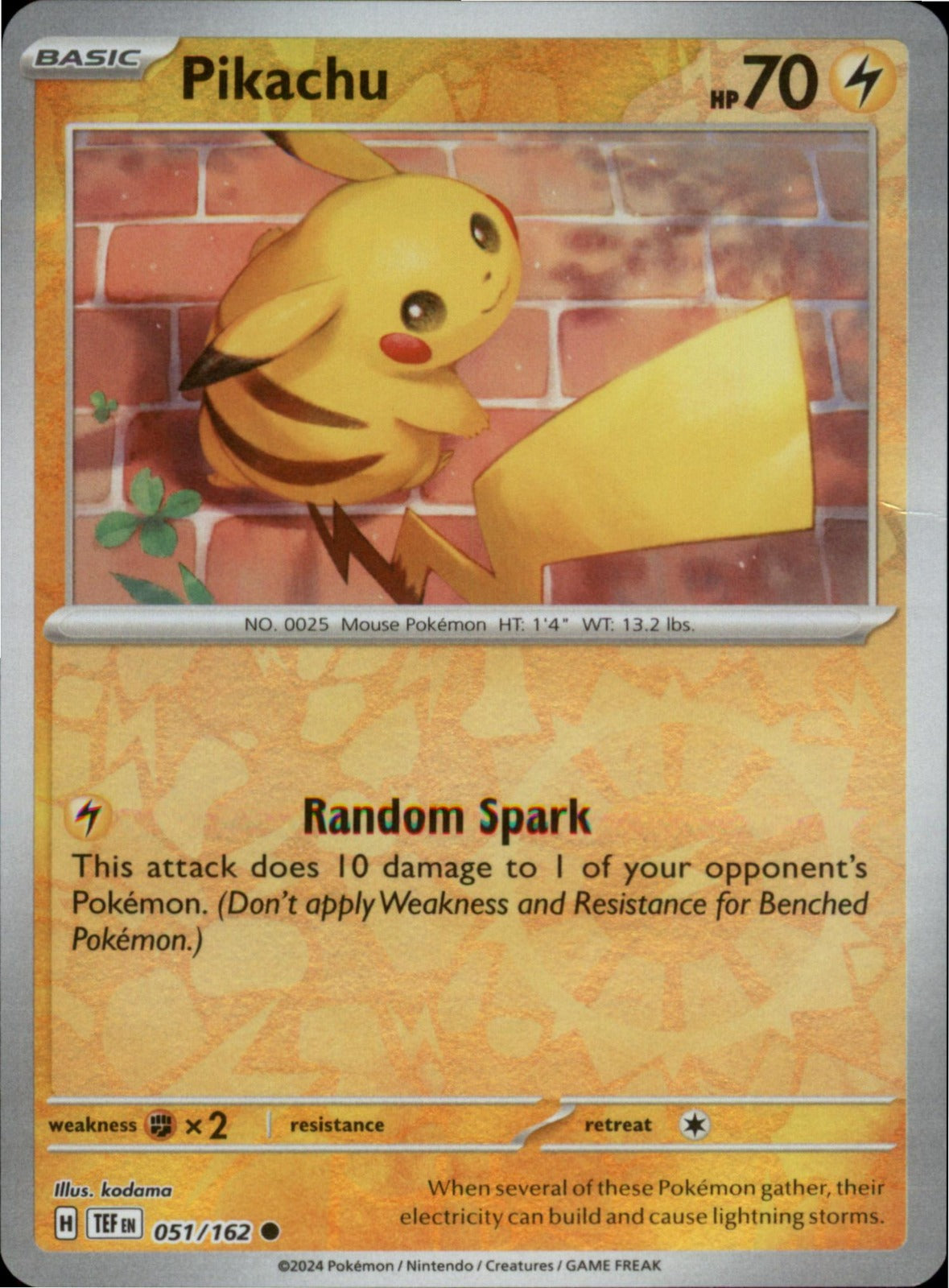 Pokemon Pikachu Common SV05: Temporal Forces 051/162 NM Reverse Holo