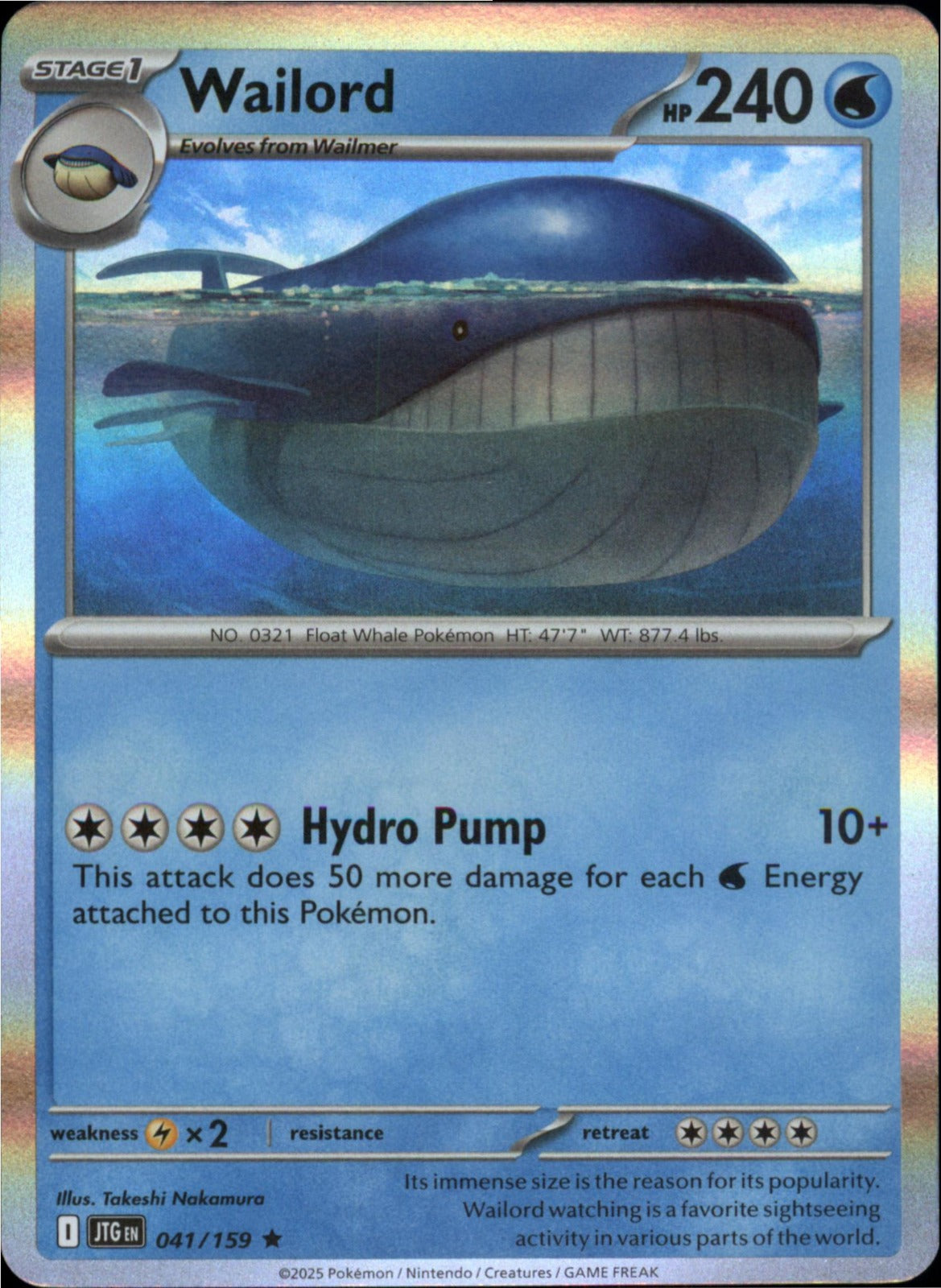 Pokemon Wailord Rare SV09: Journey Together 041/159 NM Holo