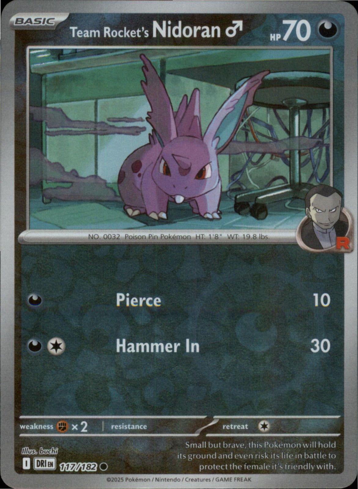 Pokemon Team Rocket's Nidoran M Common Destined Rivals 117/182 NM Reverse Holo