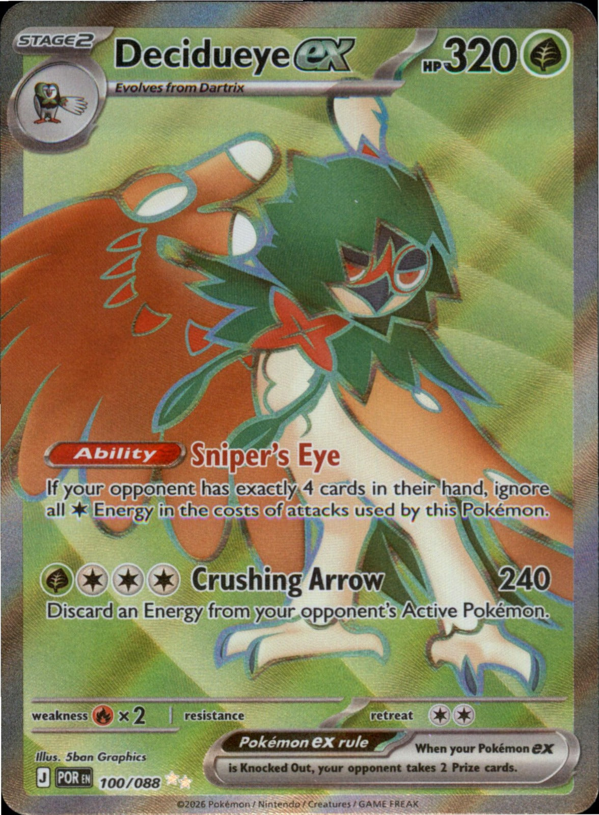 Pokemon Decidueye ex Ultra Rare ME03: Perfect Order 100/088 NM Holo