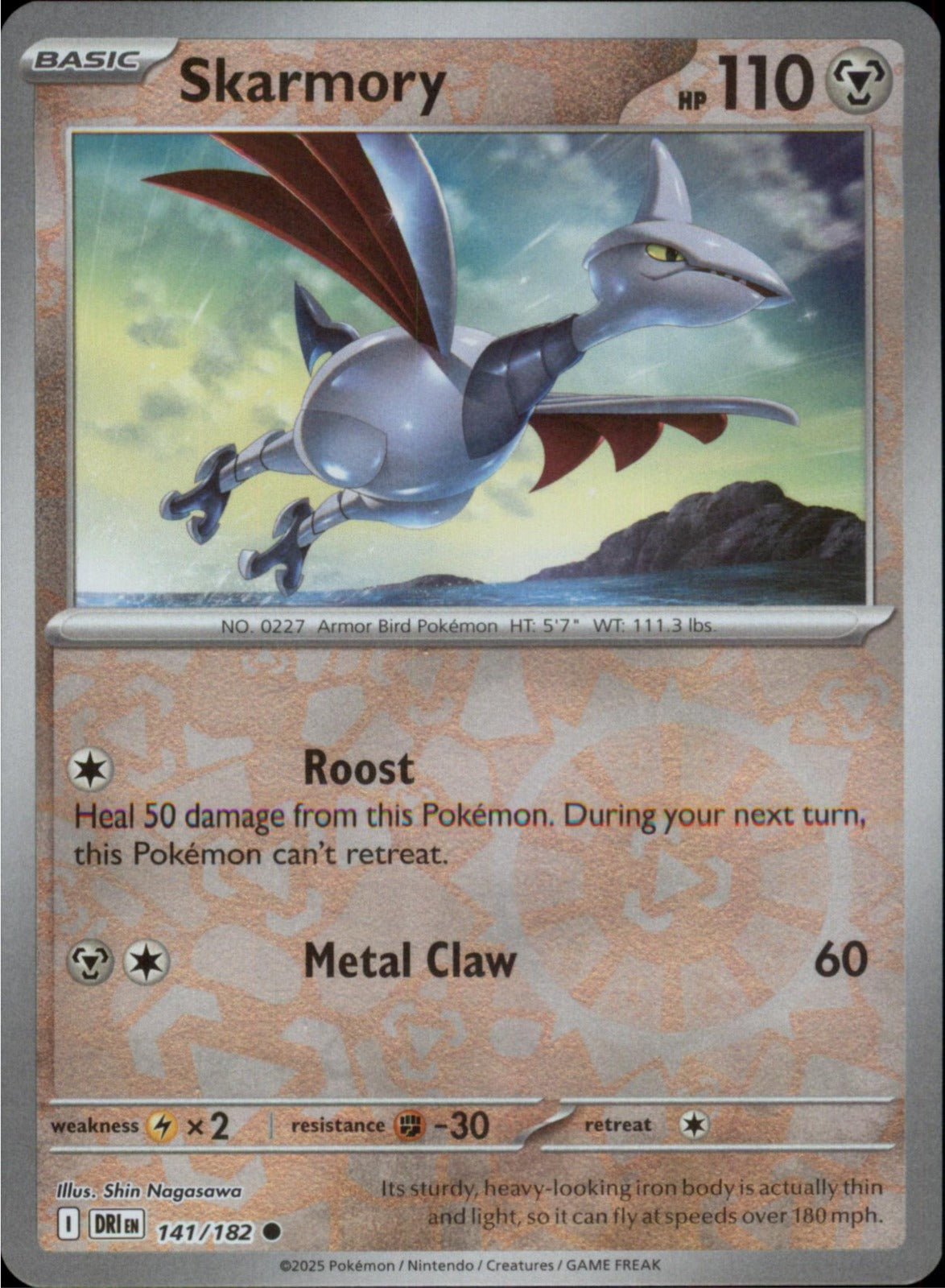 Pokemon Skarmory Common SV10: Destined Rivals 141/182 NM Reverse Holo