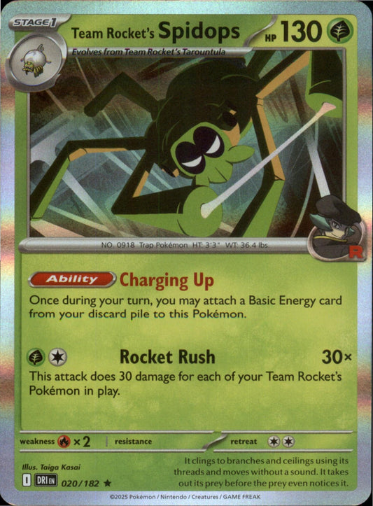 Pokemon Team Rocket's Spidops Rare SV10: Destined Rivals 020/182 NM Holo