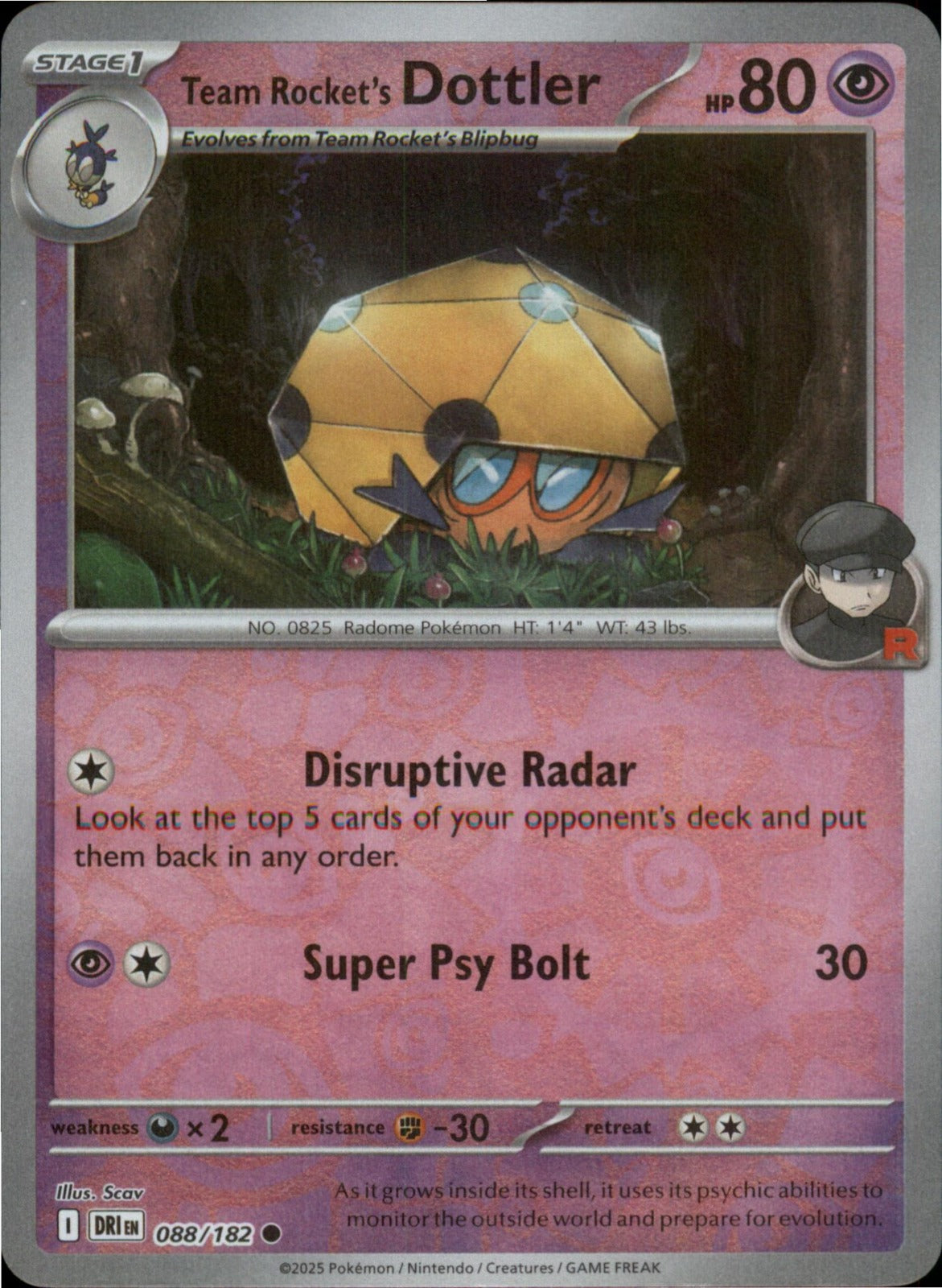 Pokemon Team Rocket's Dottler Common Destined Rivals 088/182 NM Reverse Holo