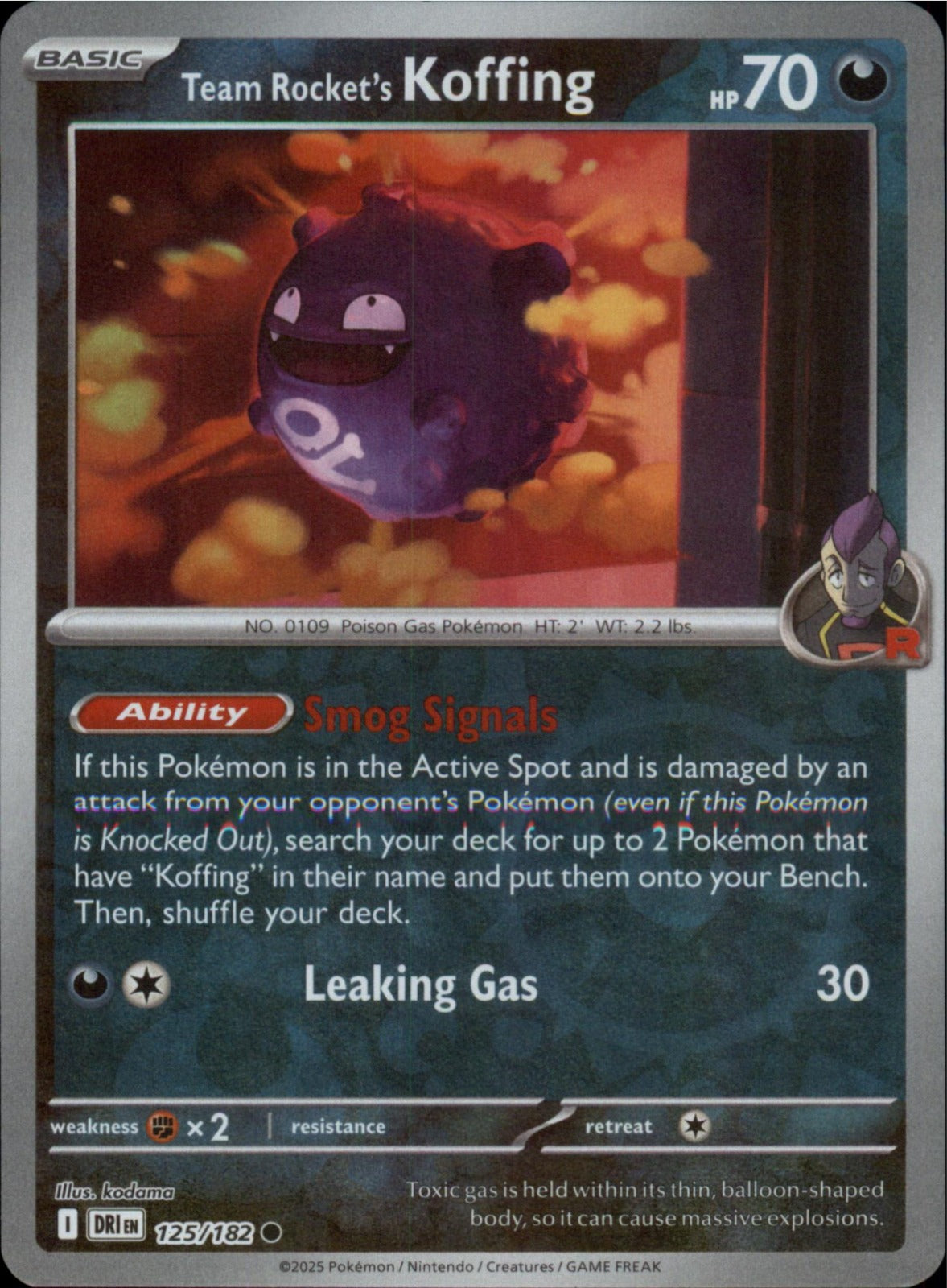 Pokemon Team Rocket's Koffing Common Destined Rivals 125/182 NM Reverse Holo
