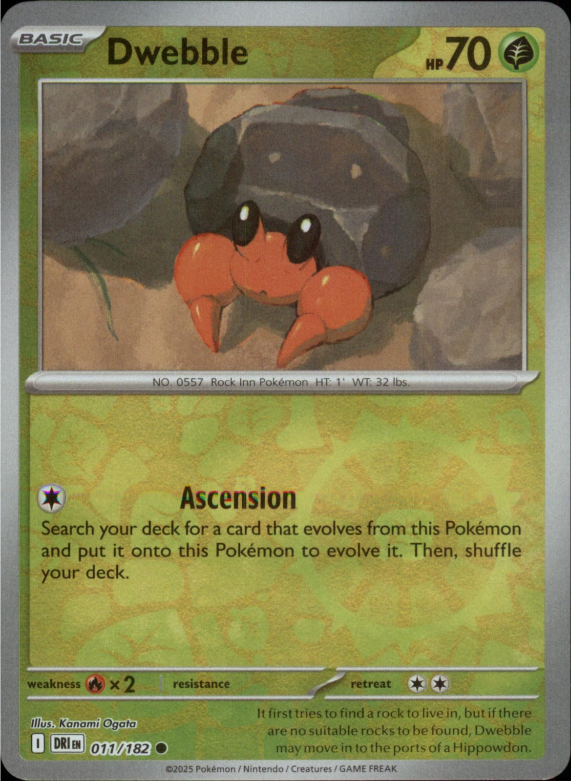 Pokemon Dwebble Common SV10: Destined Rivals 011/182 NM Reverse Holo