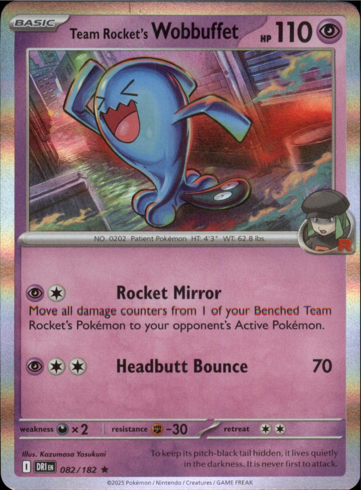 Pokemon Team Rocket's Wobbuffet Rare SV10: Destined Rivals 082/182 NM Holo