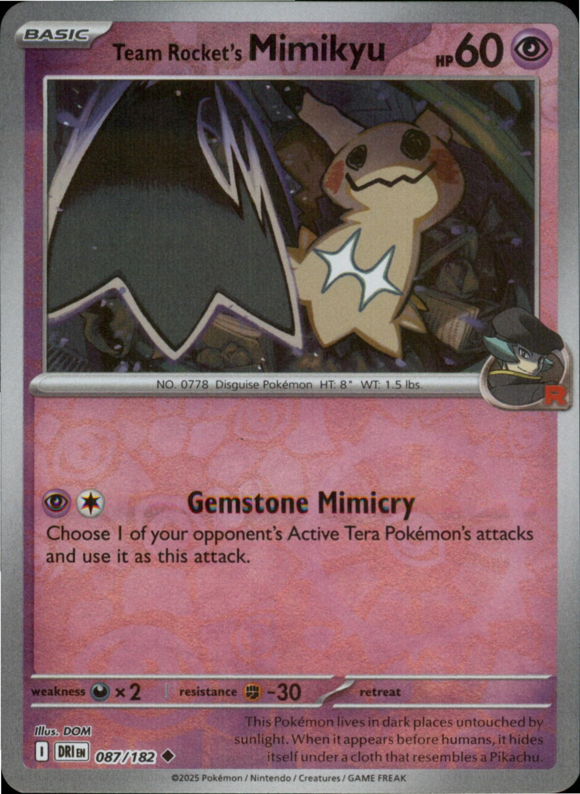 Pokemon Team Rocket's Mimikyu Uncommon Destined Rivals 087/182 NM Reverse Holo