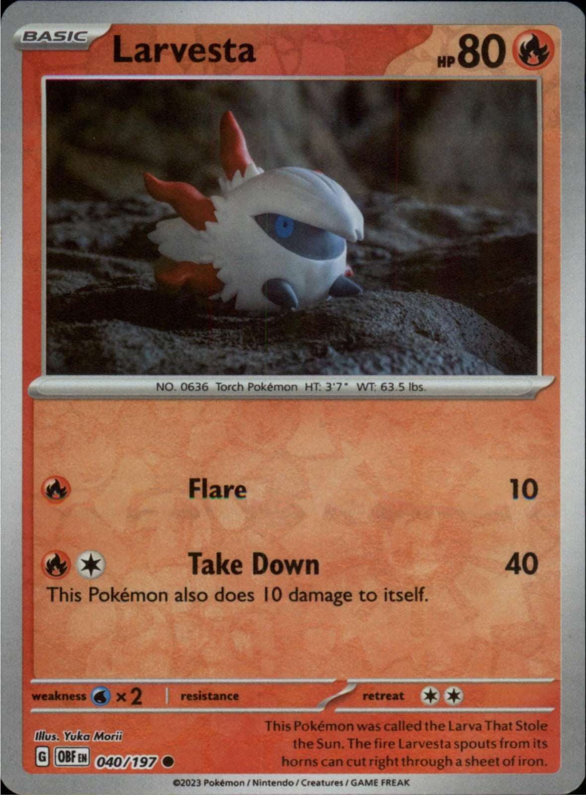 Pokemon Larvesta Common SV03: Obsidian Flames 040/197 NM Reverse Holo