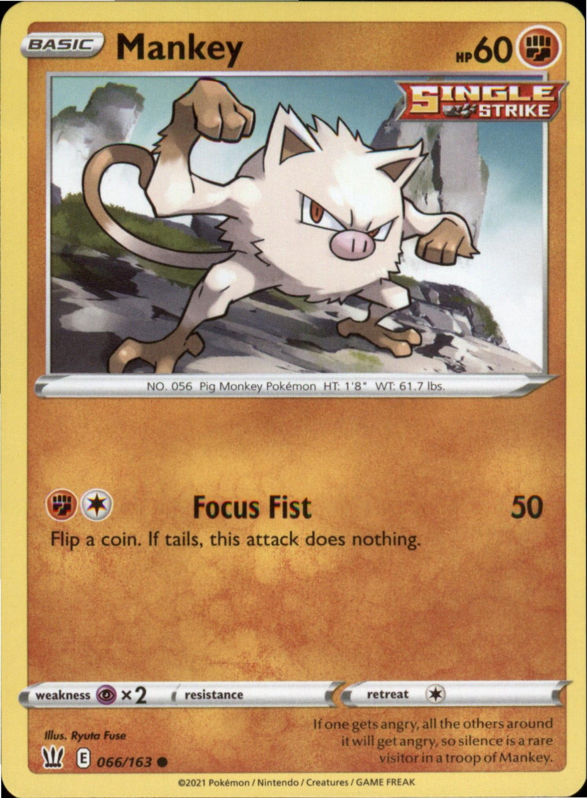 Pokemon Mankey Common SWSH05: Battle Styles 066/163 NM