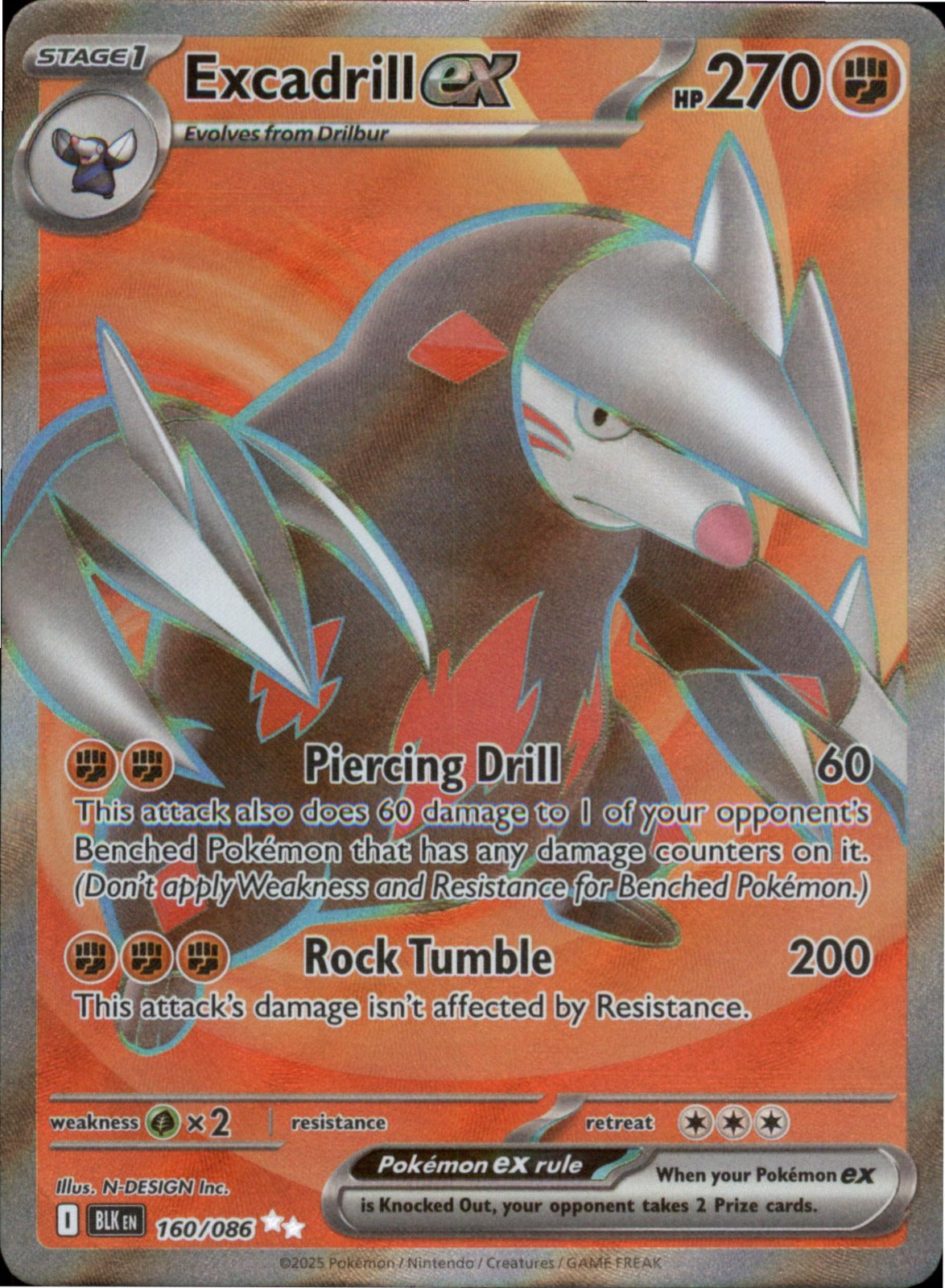 Pokemon Excadrill ex Ultra Rare SV: Black Bolt 160/086 NM Holo