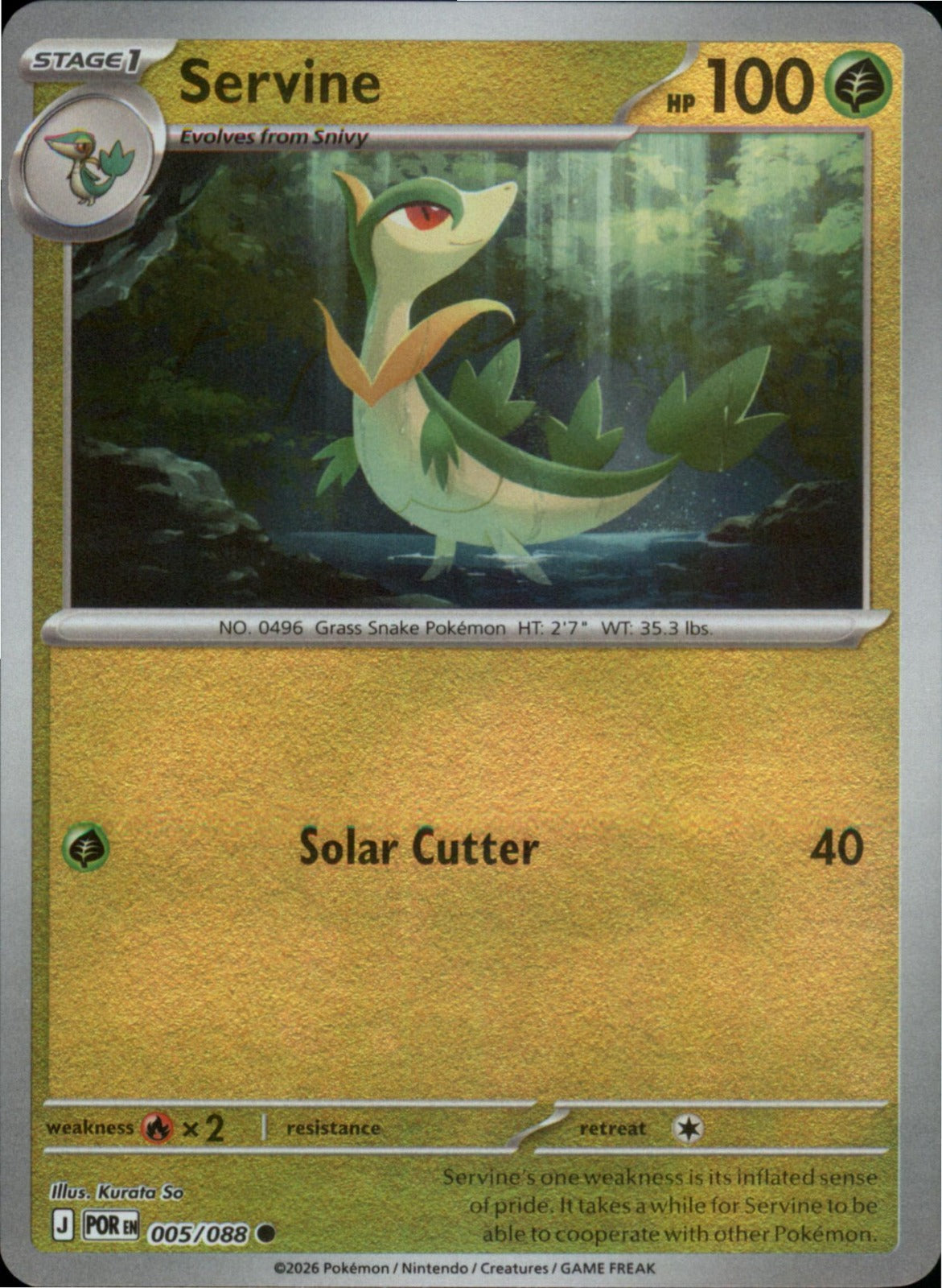 Pokemon Servine Common ME03: Perfect Order 005/088 NM Reverse Holo