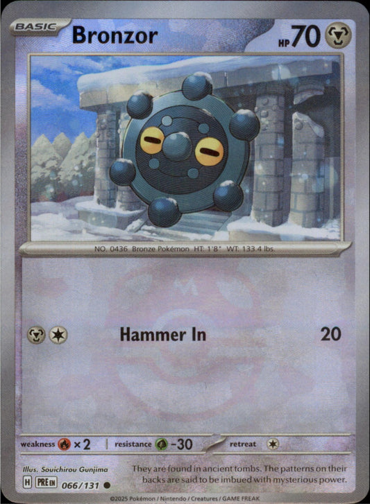 Pokemon Bronzor (Master Ball) Common SV: Prismatic Evolutions 066/131 NM Holo