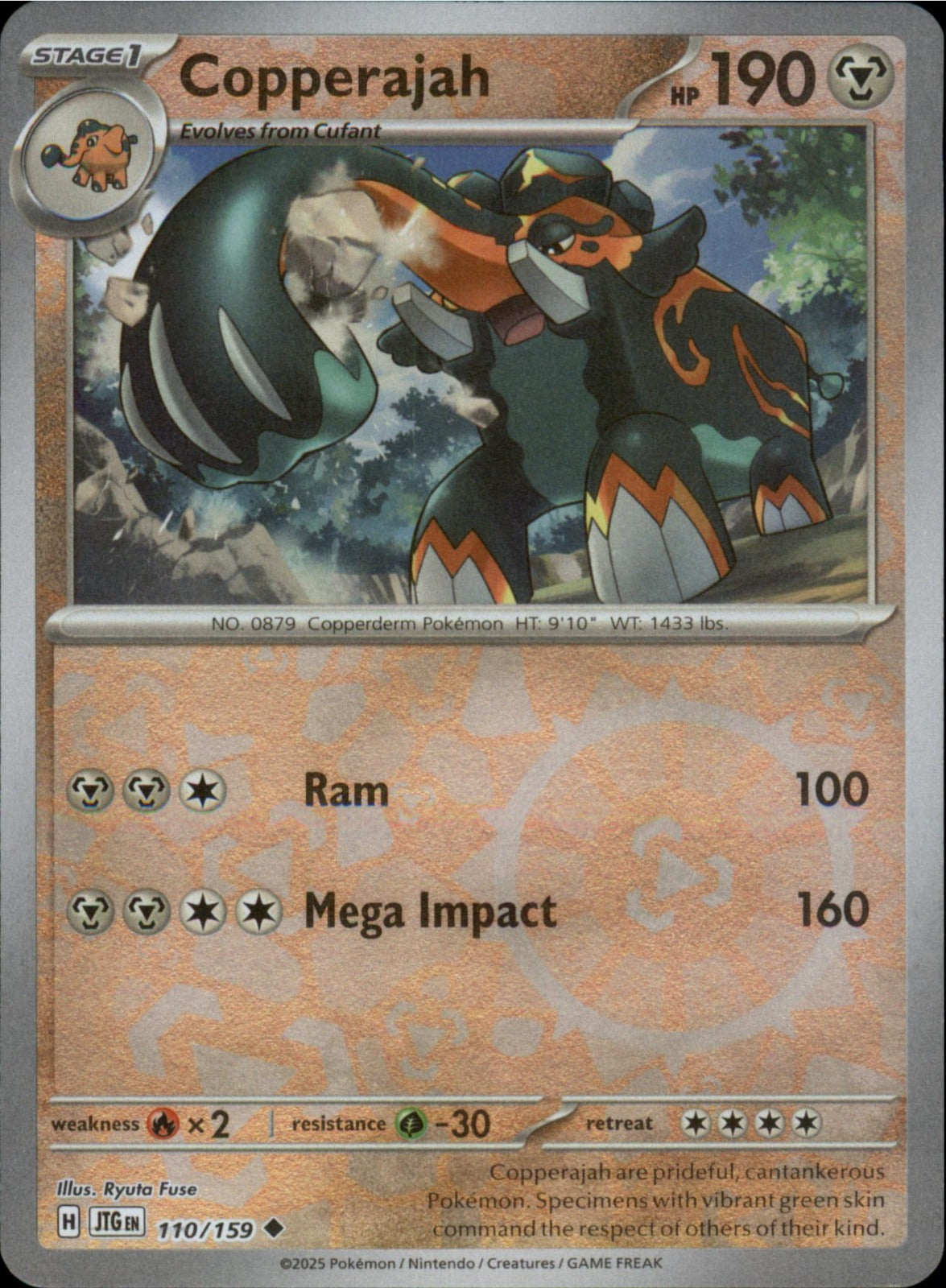 Pokemon Copperajah Uncommon SV09: Journey Together 110/159 NM Reverse Holo