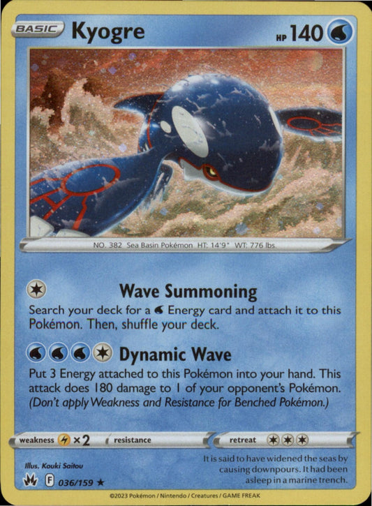 Pokemon Kyogre Holo Rare SWSH: Crown Zenith 036/159 NM