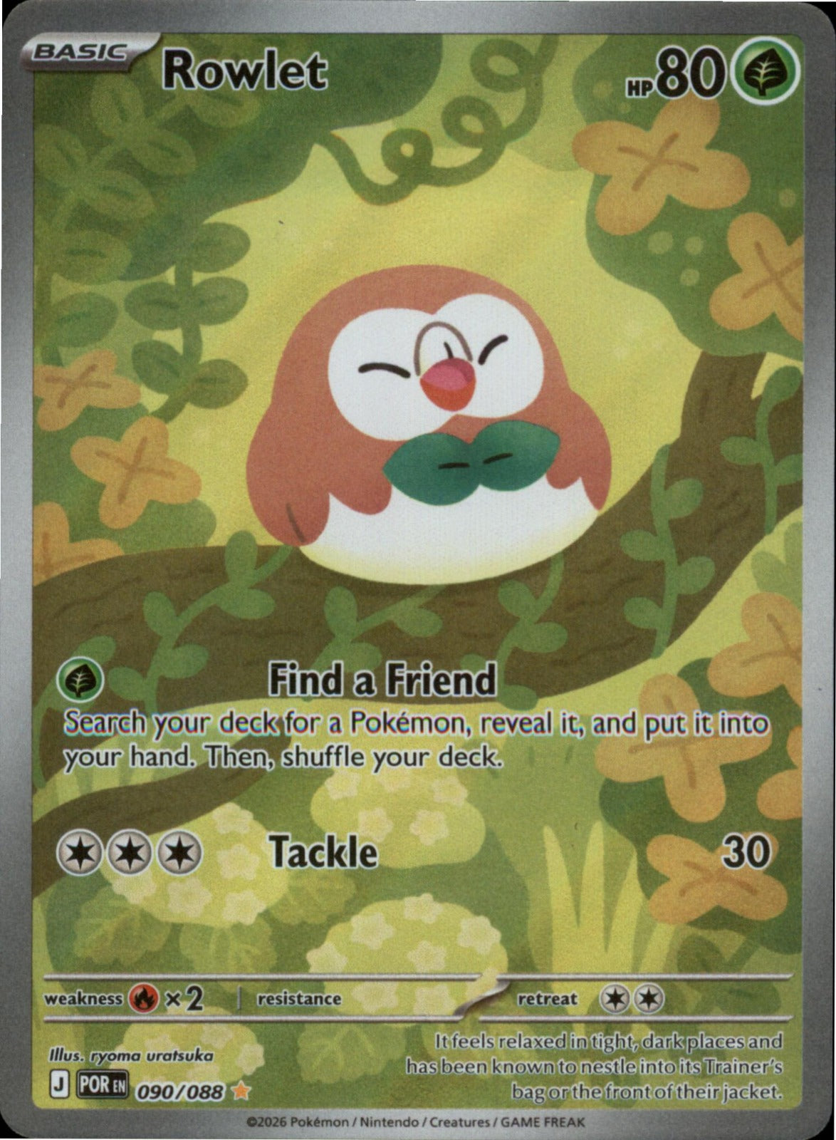 Pokemon Rowlet Illustration Rare ME03: Perfect Order 090/088 NM Holo