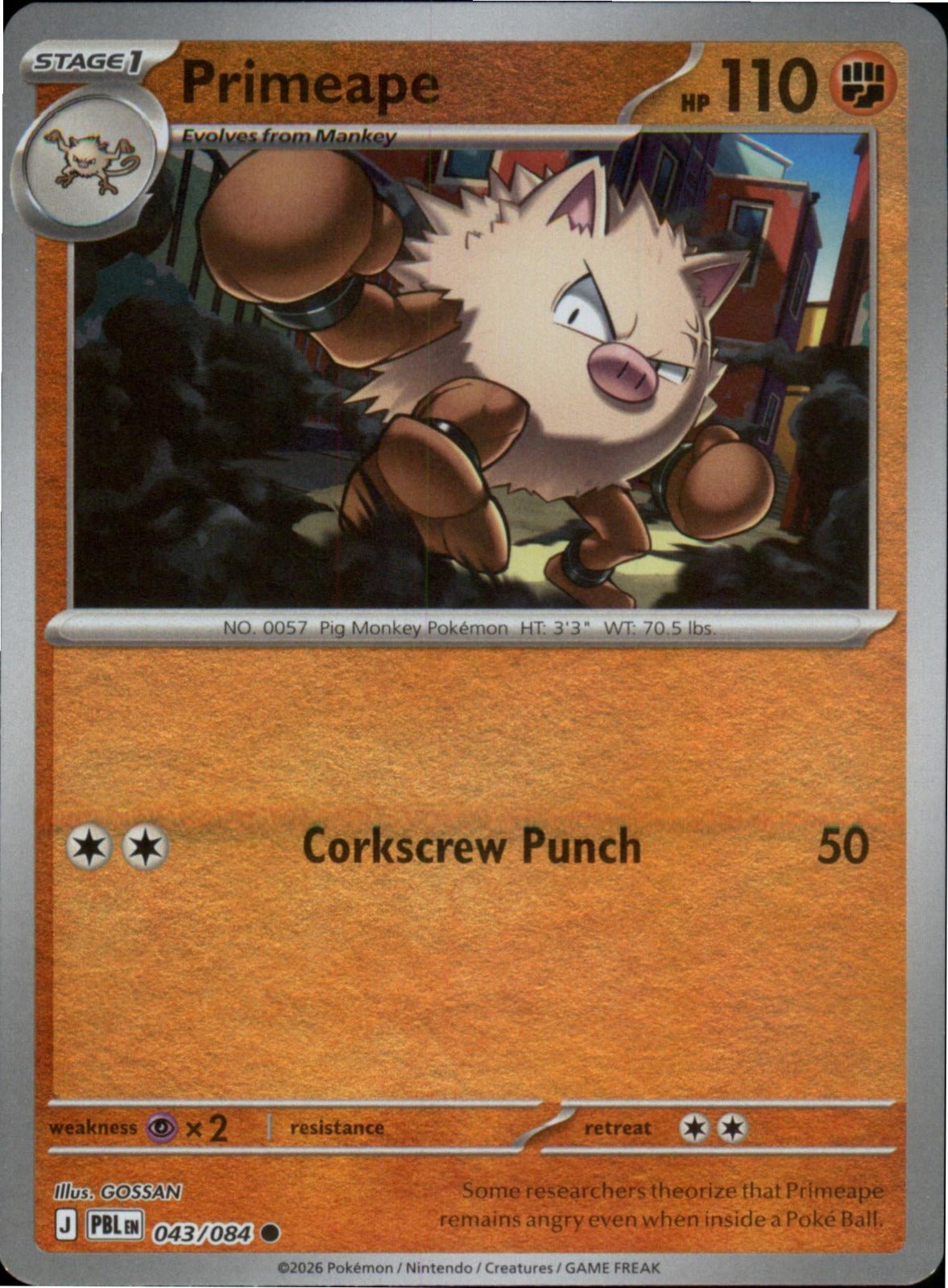 Pokemon Primeape Common ME05: Pitch Black 043/084 NM Reverse Holo