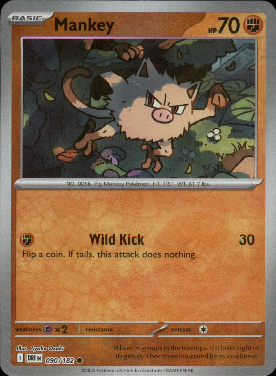 Pokemon Mankey Common SV10: Destined Rivals 090/182 NM Reverse Holo