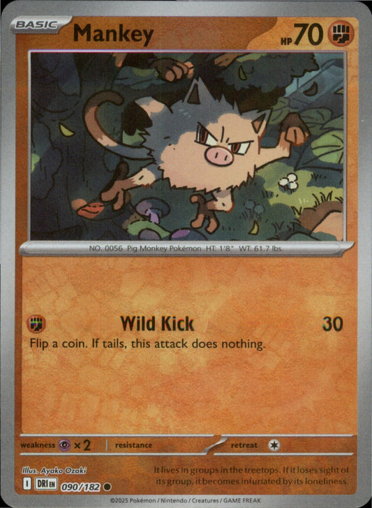Pokemon Mankey Common SV10: Destined Rivals 090/182 NM Reverse Holo