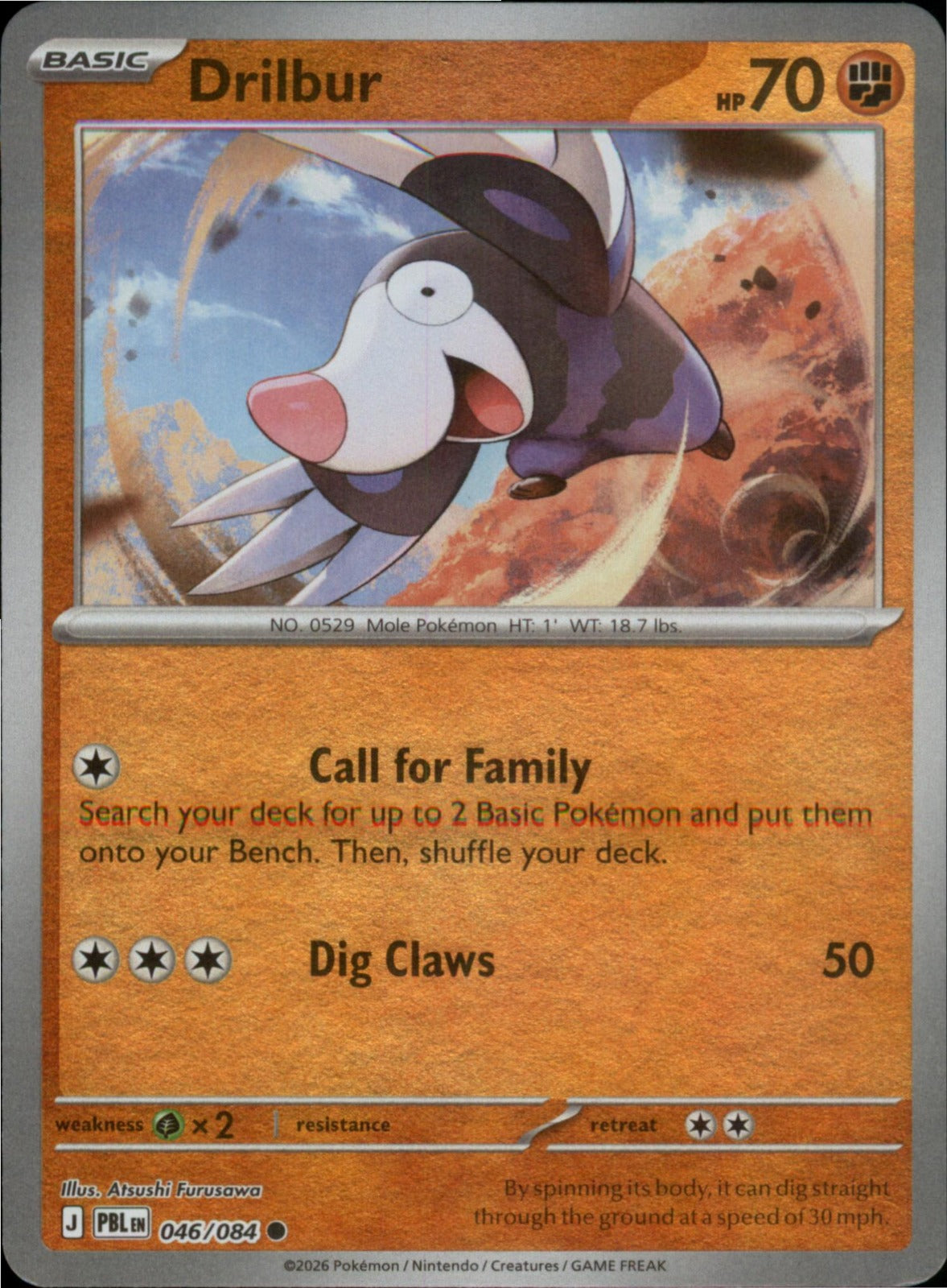 Pokemon Drilbur Common ME05: Pitch Black 046/084 NM Reverse Holo