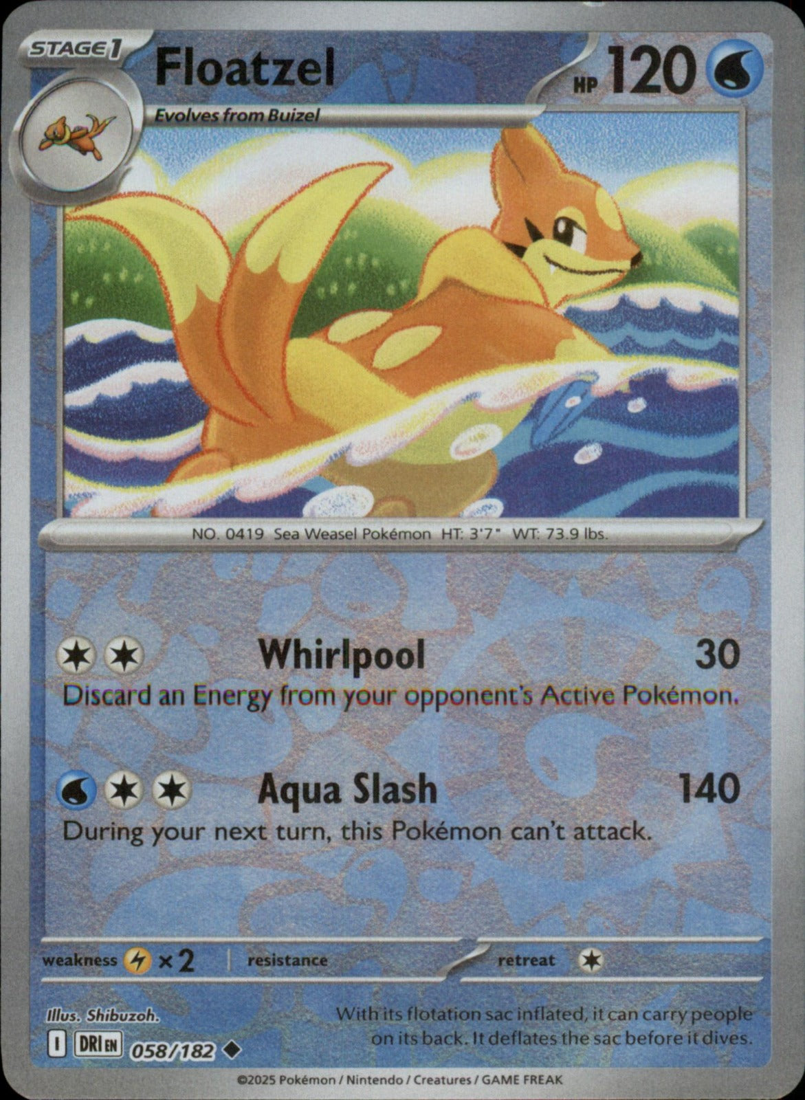 Pokemon Floatzel Uncommon SV10: Destined Rivals 058/182 NM Reverse Holo