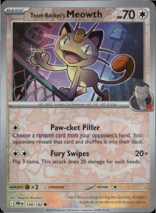 Pokemon Team Rocket's Meowth Common Destined Rivals 149/182 NM Reverse Holo