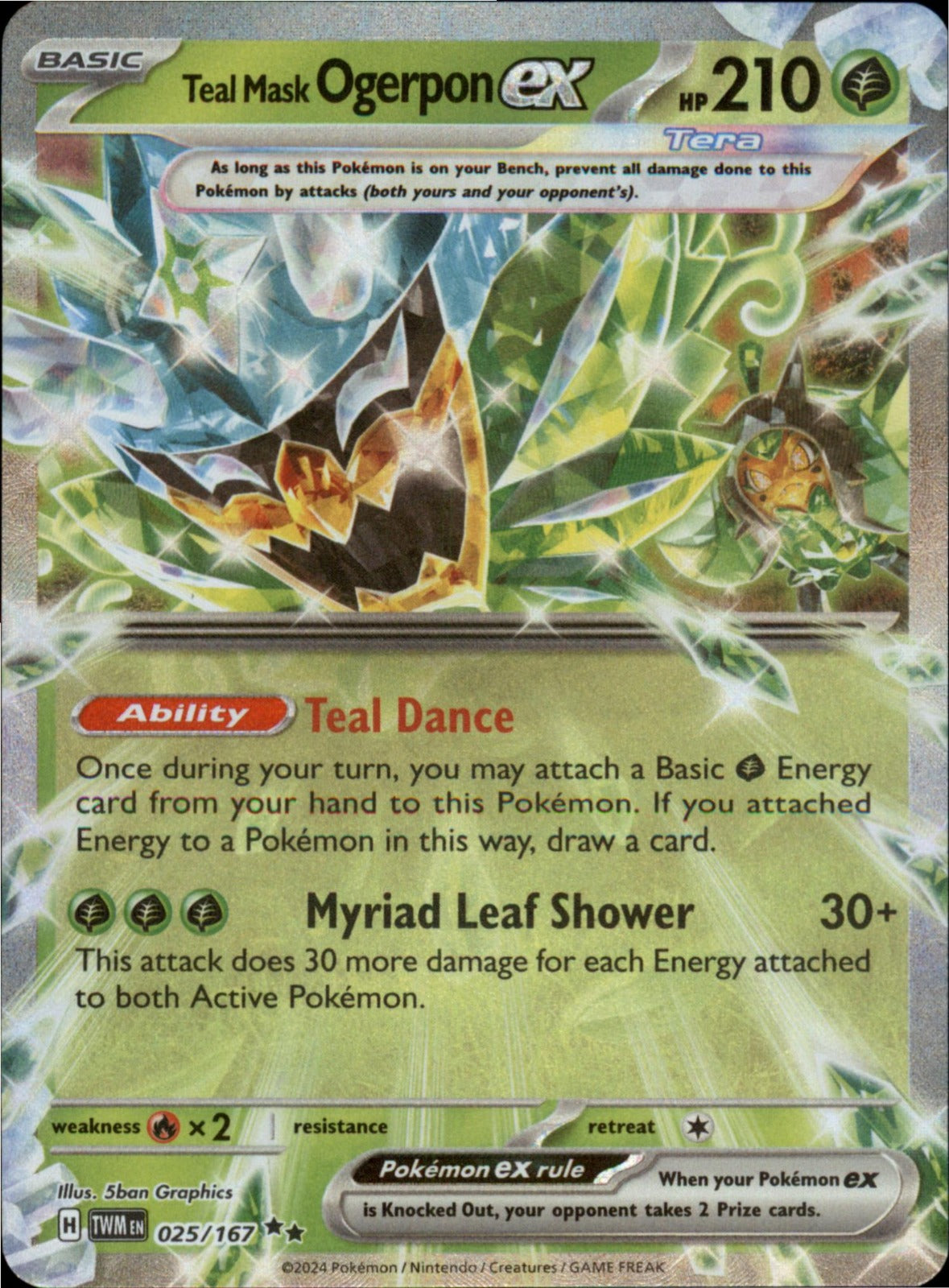 Pokemon Teal Mask Ogerpon ex Double Rare Twilight Masquerade 025/167 NM Holo