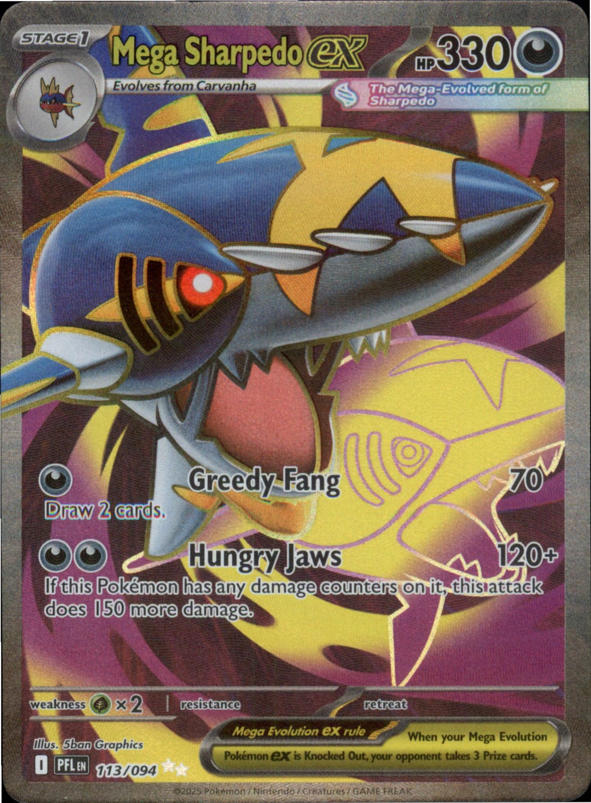 Pokemon Mega Sharpedo ex Ultra Rare ME02: Phantasmal Flames 113/094 NM Holo