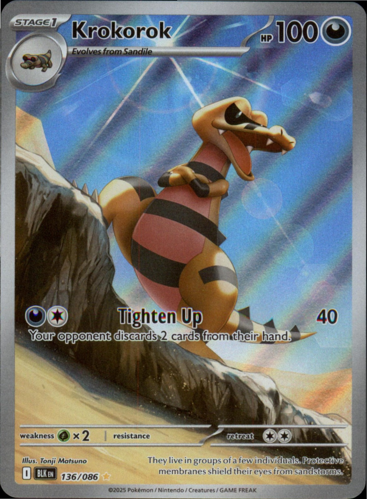 Pokemon Krokorok Illustration Rare SV: Black Bolt 136/086 NM Holo