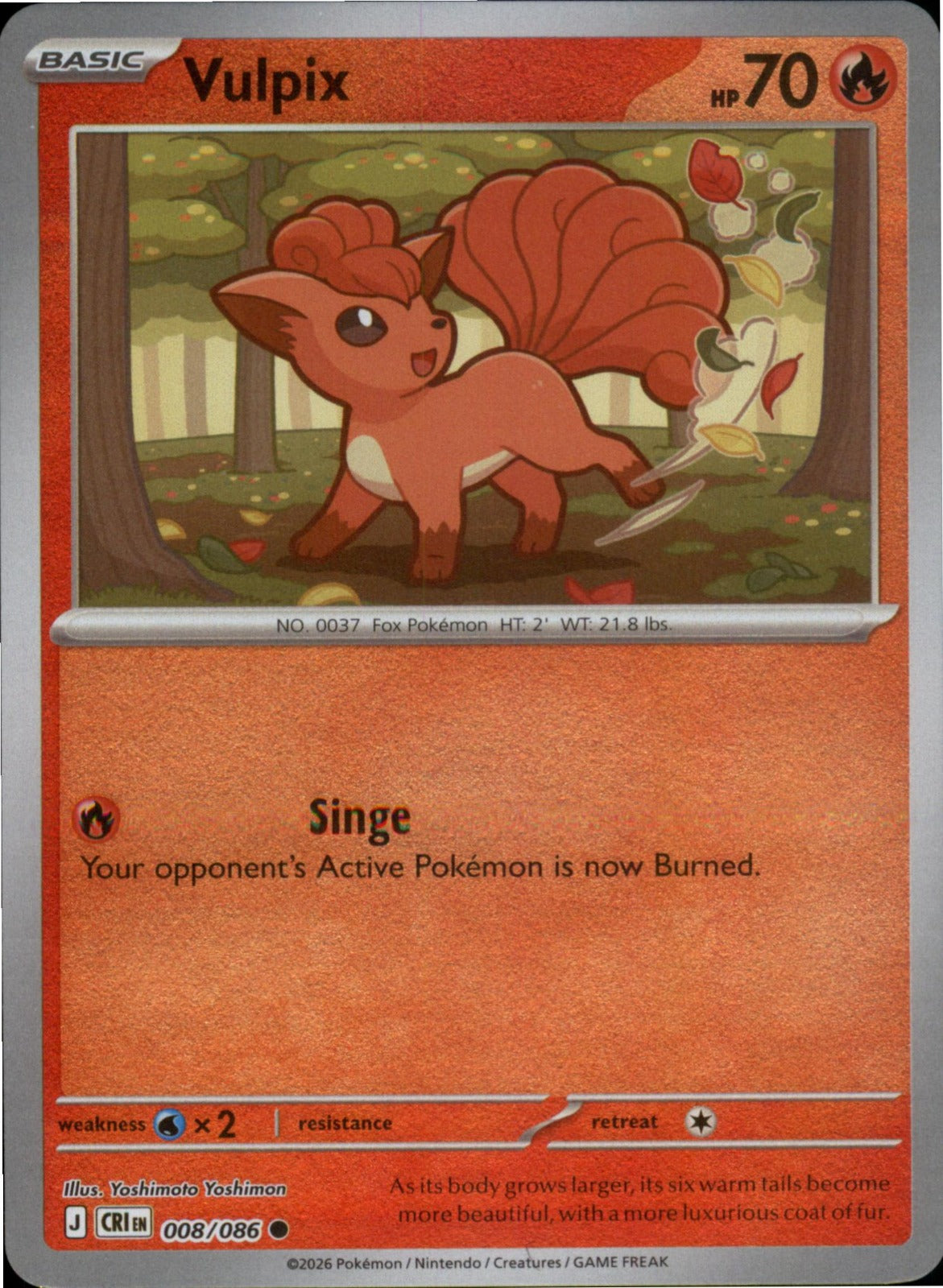 Pokemon Vulpix Common ME04: Chaos Rising 008/086 NM Reverse Holo