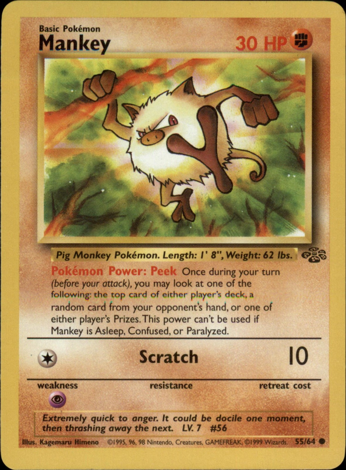 Pokemon Mankey Common Jungle 55/64 LP Unlimited