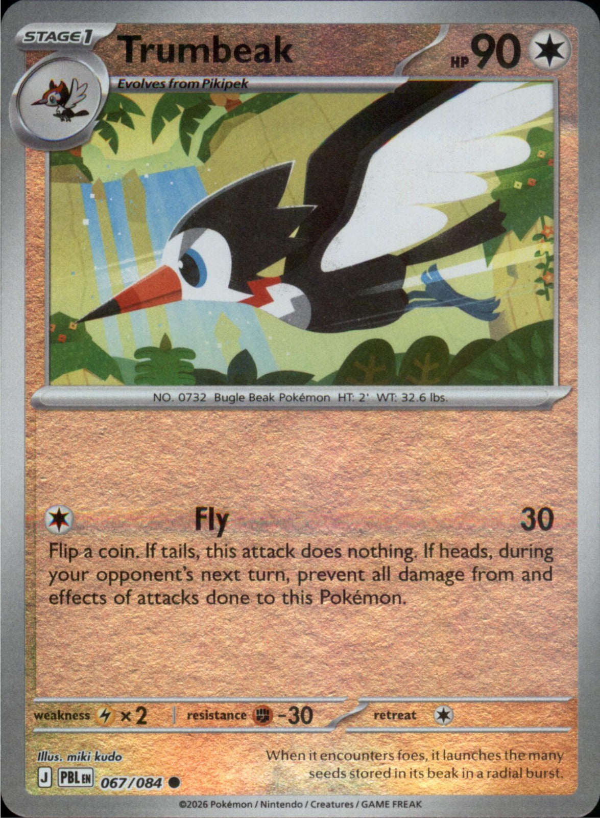Pokemon Trumbeak Common ME05: Pitch Black 067/084 NM Reverse Holo